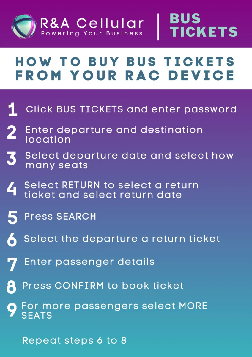 Buy BUS Tickets From Your R&A Device